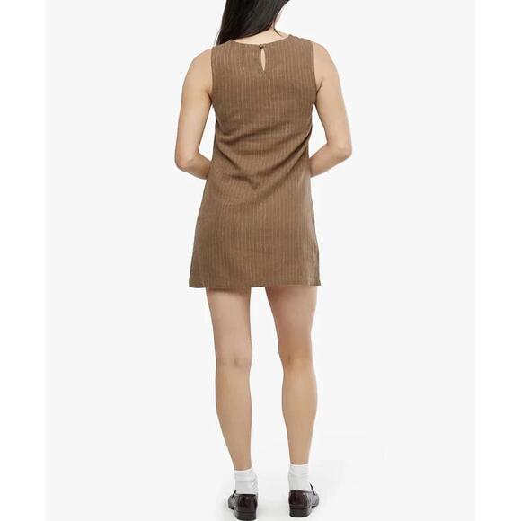 WeWoreWhat Stripe Linen Blend A-Line Muscle Mini Dress Brown NWT XS - Picture 2 of 7